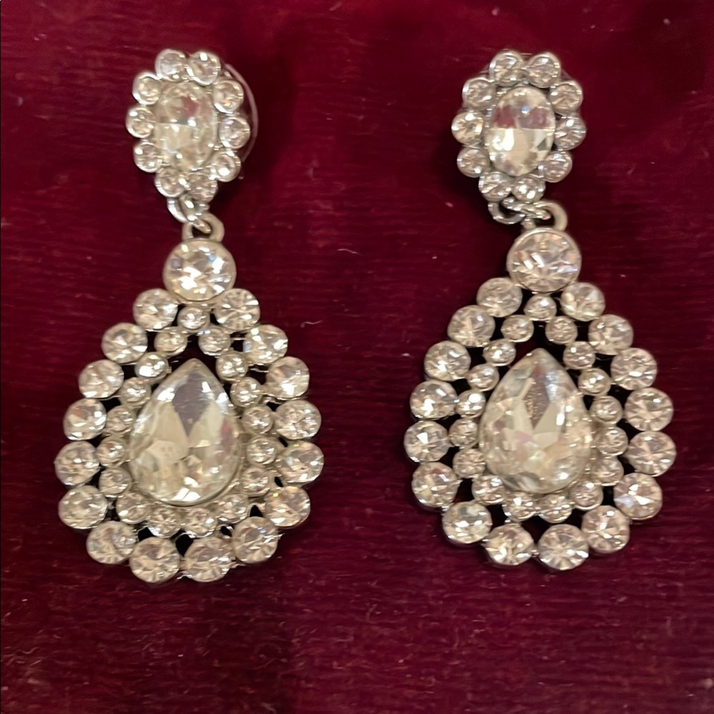 Classy  Silver Crystal Drop Earrings